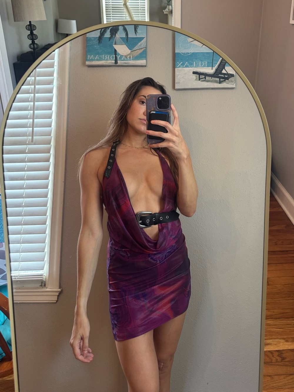 Women’s Purple Plunge Halter Mini Dress